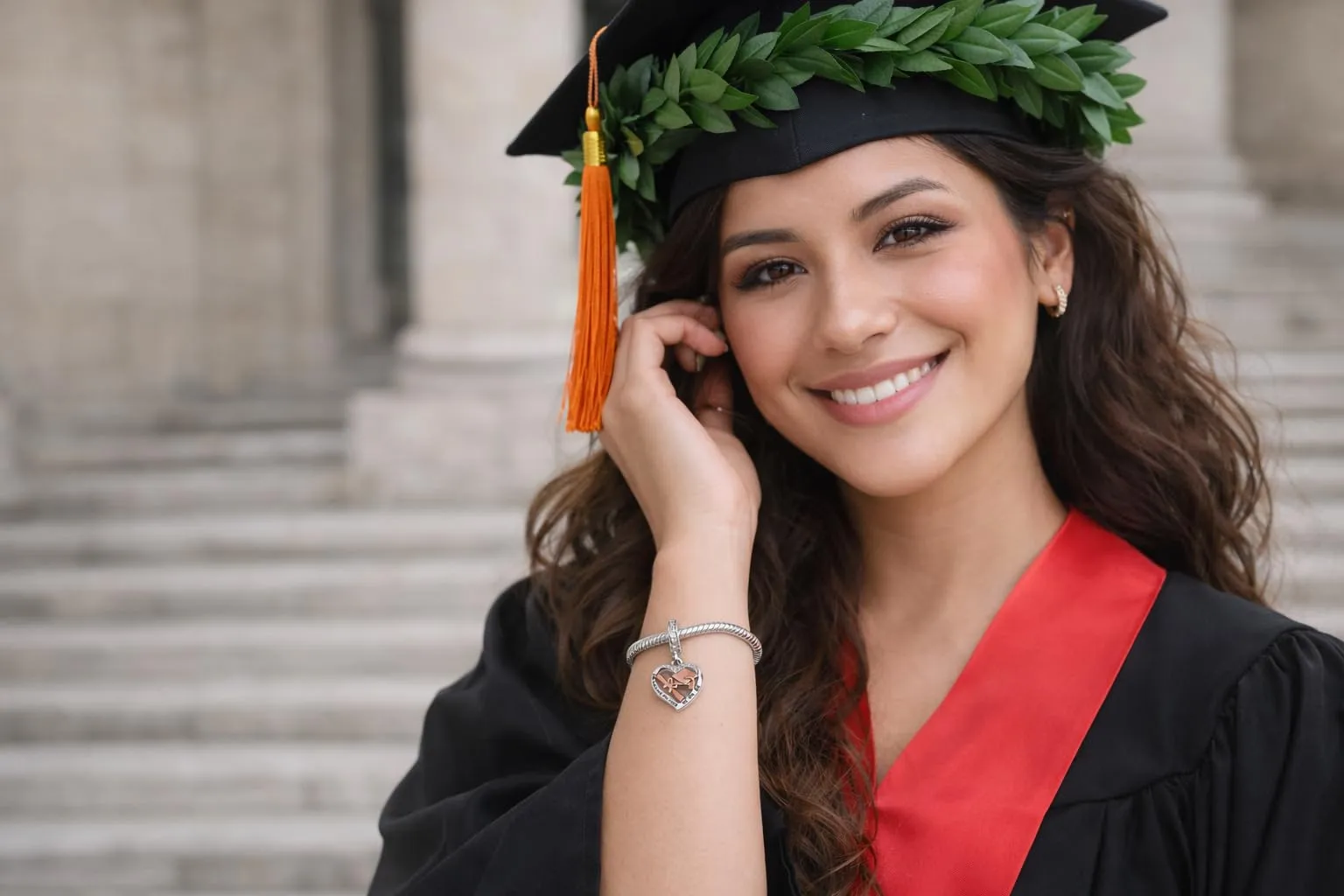 MariaFonte Charm Compatibile Tutte Marche Pendente Cuore Laurea Diploma Pergamena Cappello Compleanno Anniversario Ciondoli Originale Argento 925 Mamma Bead Portafortuna Natale Zirconi - immagine 6