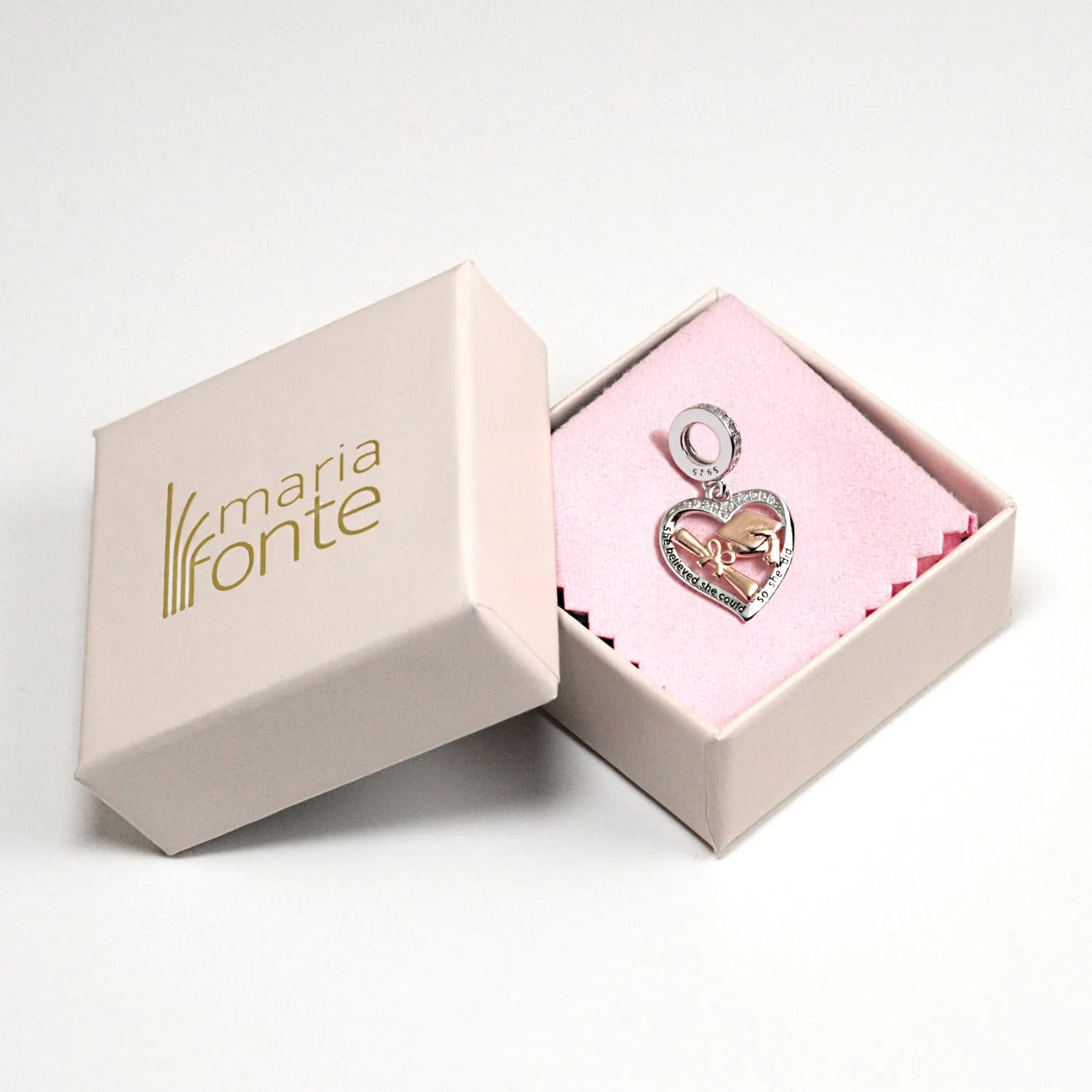 MariaFonte Charm Compatibile Tutte Marche Pendente Cuore Laurea Diploma Pergamena Cappello Compleanno Anniversario Ciondoli Originale Argento 925 Mamma Bead Portafortuna Natale Zirconi - immagine 7