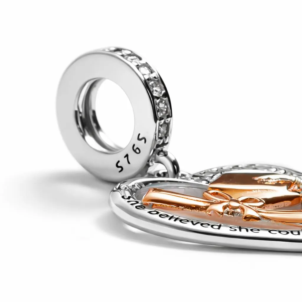 MariaFonte Charm Compatibile Tutte Marche Pendente Cuore Laurea Diploma Pergamena Cappello Compleanno Anniversario Ciondoli Originale Argento 925 Mamma Bead Portafortuna Natale Zirconi - immagine 9