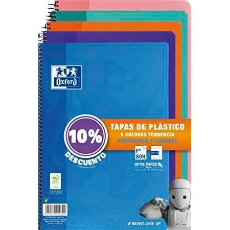 Oxford Classic Confezione da 5 quaderni a spirale 4x4mm formato folio a quadretti - 80 fogli - copertina in plastica - colori di tendenza assortiti - immagine 1