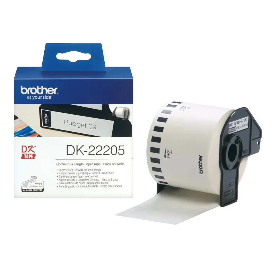Brother Dk-22205 Nastro Bianco Carta Termica A Lunghezza Continua- 62Mm -30 - immagine 1