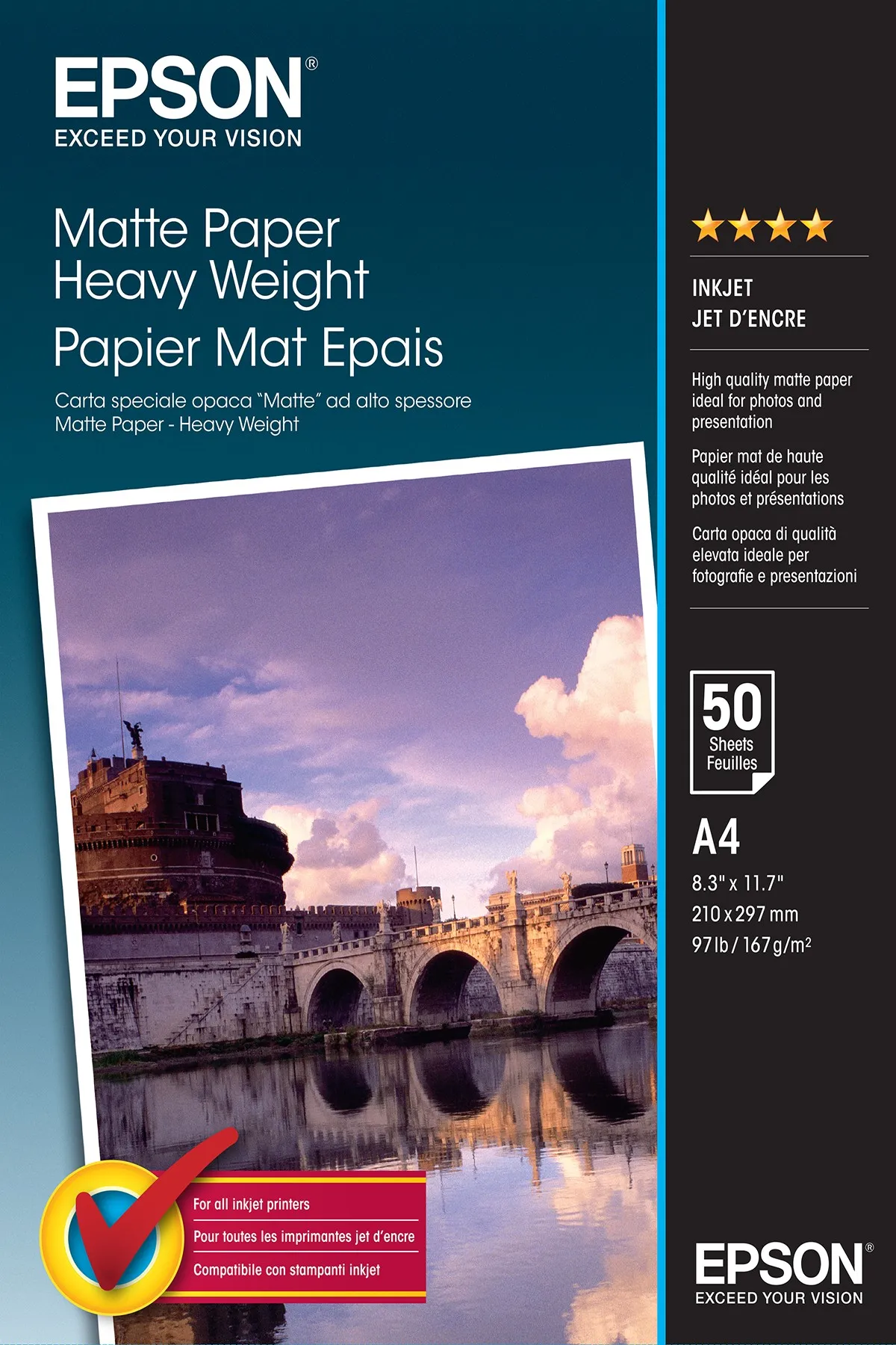 ORIGINALE Epson Carta Bianco C13S041256 Matte Paper 50 Blatt Carta da Foto DIN A4 167 g/m? 50 Fogli opaca - immagine 1