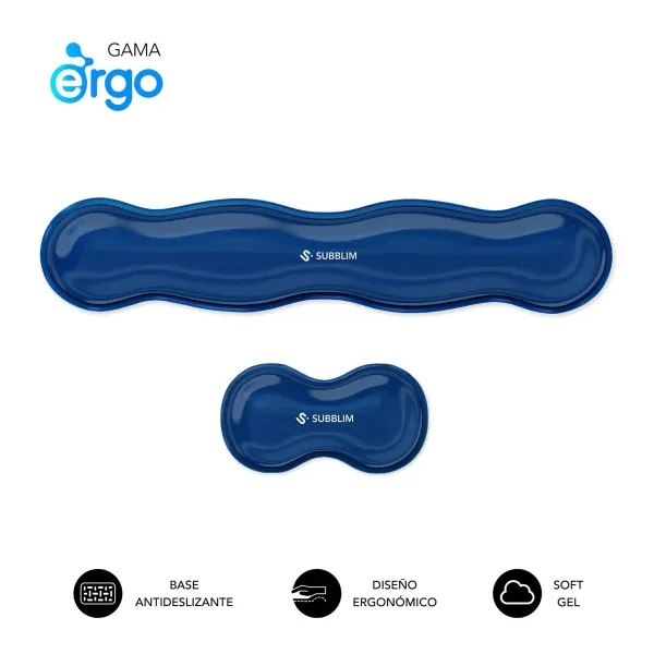 Subblim Pack Ergo Crystal Flex Poggiapolsi per tastiera e mouse - Gel di raffreddamento autoregolante - Design ergonomico a onda - Base antiscivolo - Blu - immagine 1