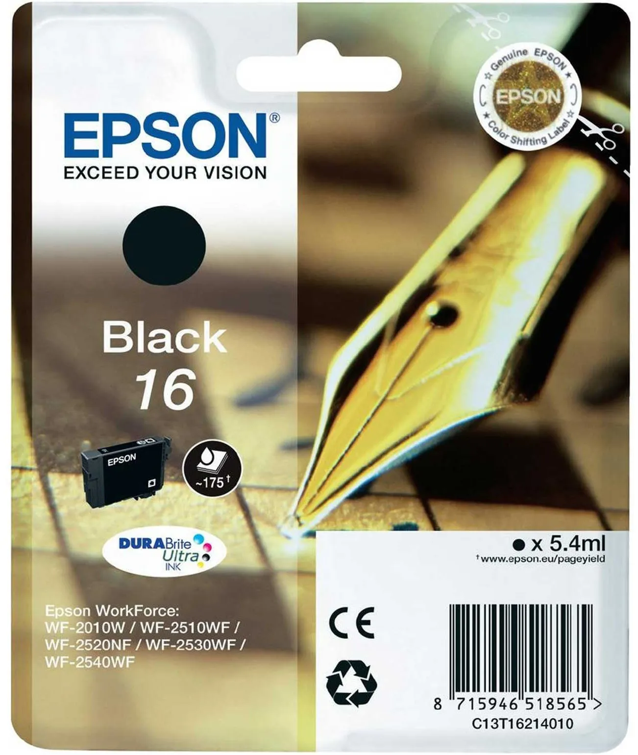 Epson Cart Ink Nero Per Wf-2510Wf Wf-2520Nf Wf-2530Wf Wf-2540Wf Serie 16 Penna E Cruciverba - immagine 1