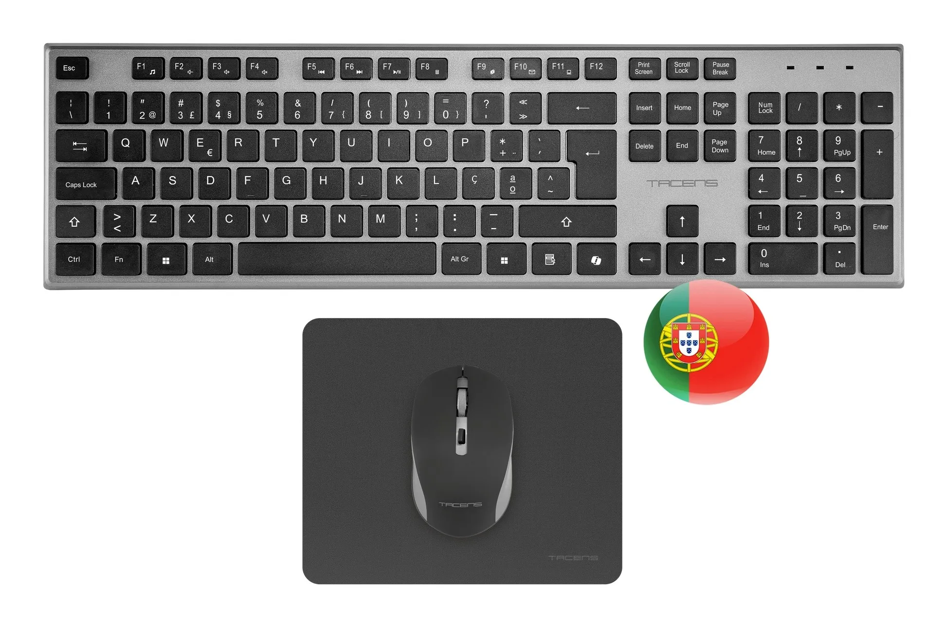 Tacens 6ZENITHPT tastiera Mouse incluso Casa/ufficio RF Wireless QWERTY Portoghese Grigio - immagine 1