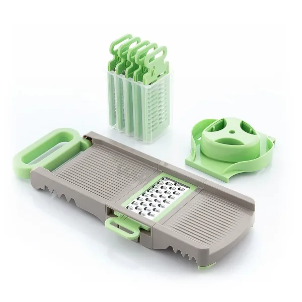 Innovagoods Choppie Mandolina 6 in 1 con Grattugia - Pieghevole - Multifunzionale - Include Accessori - Facile da Pulire - Compatta e Leggera - Sicura - 145x14x16cm - Verde e Grigio - immagine 1