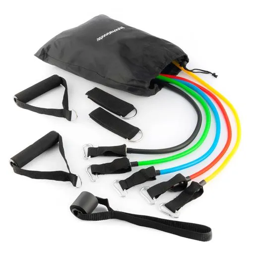 Innovagoods Rebainer Set di 5 fasce di resistenza con accessori - Resistenza regolabile - Guida agli esercizi - Portatile - Maniglie in schiuma - Accessori inclusi - Colori in base al livello - - immagine 1