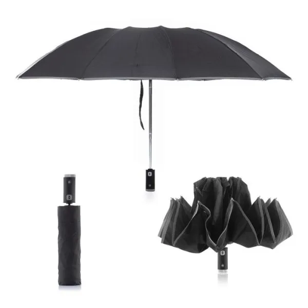 Ombrello Innovagoods Folbrella con chiusura inversa e luce LED - Riflettente - Antigoccia - Compatto - Leggero - Nero e Grigio - immagine 1