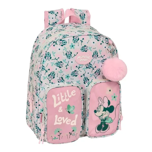 Zaino per bambini Safta Minnie Mouse Minty - Adattabile al trolley - Portaborraccia - Spallacci imbottiti - Tasca frontale - Maniglia superiore - 95 litri - 280x100x340 mm - Rosa pastello - immagine 1