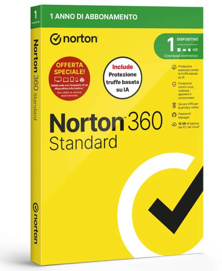 Antivirus Std Attach 2026 1D 10Gb1Y Norton Standard Antitruffa 1D1Y10G - immagine 1