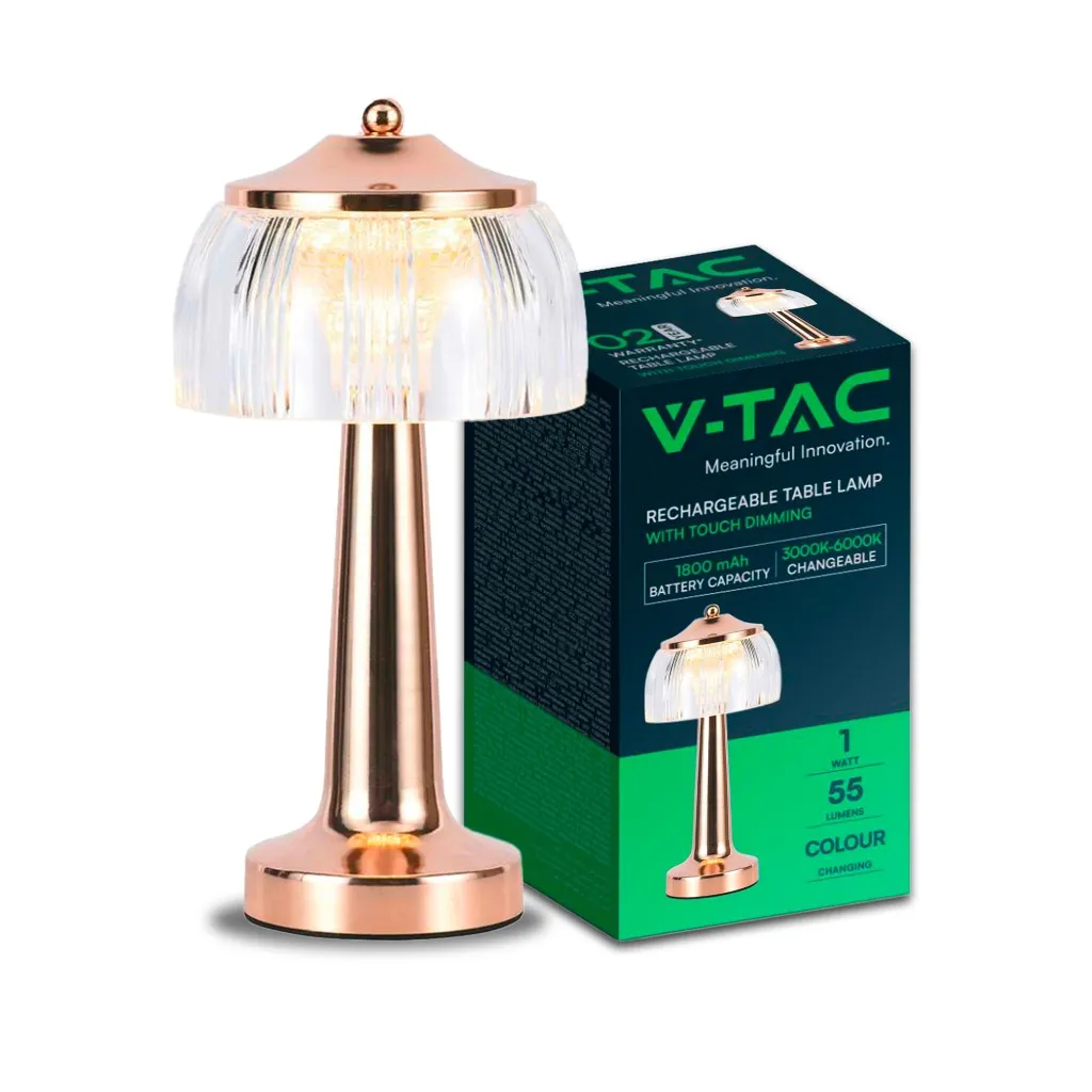 V-TAC Lampada LED da Tavolo 1W 13.5*26.5 Colore Oro francese Ricaricabile con USB C Touch Dimmerabile 3in1 - immagine 1