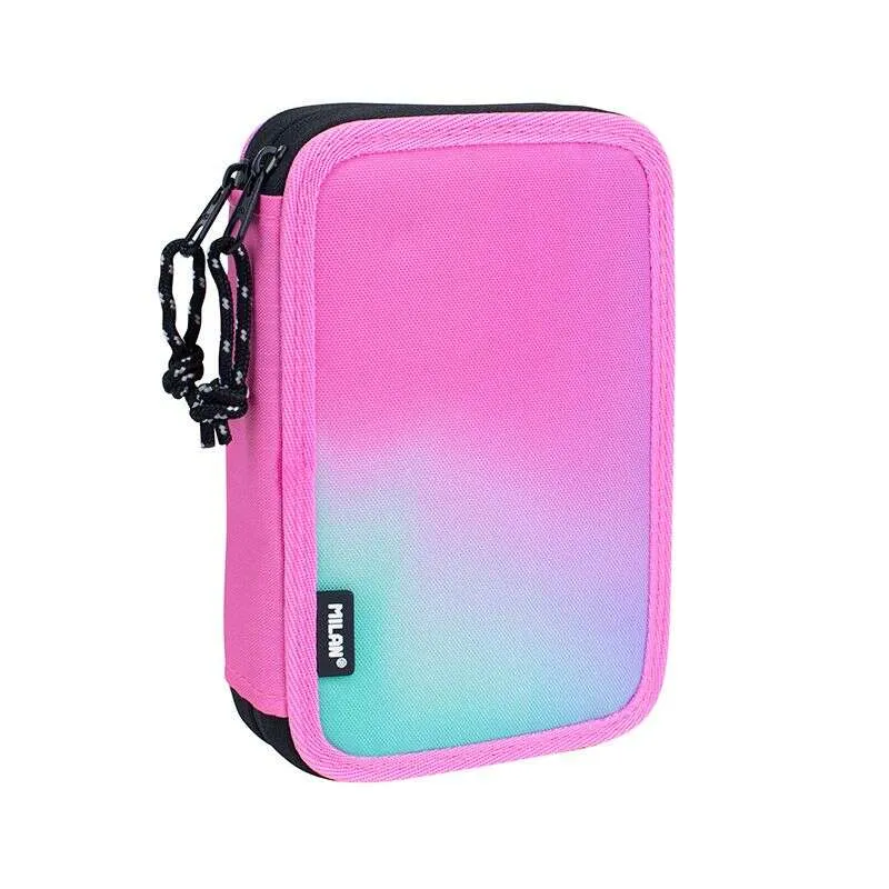 Astuccio portapenne a 2 ripiani Milan Sunset con 2 gomme temperino matita penna compatta righello 12 matite colorate e 18 pennarelli - Rosa - immagine 1