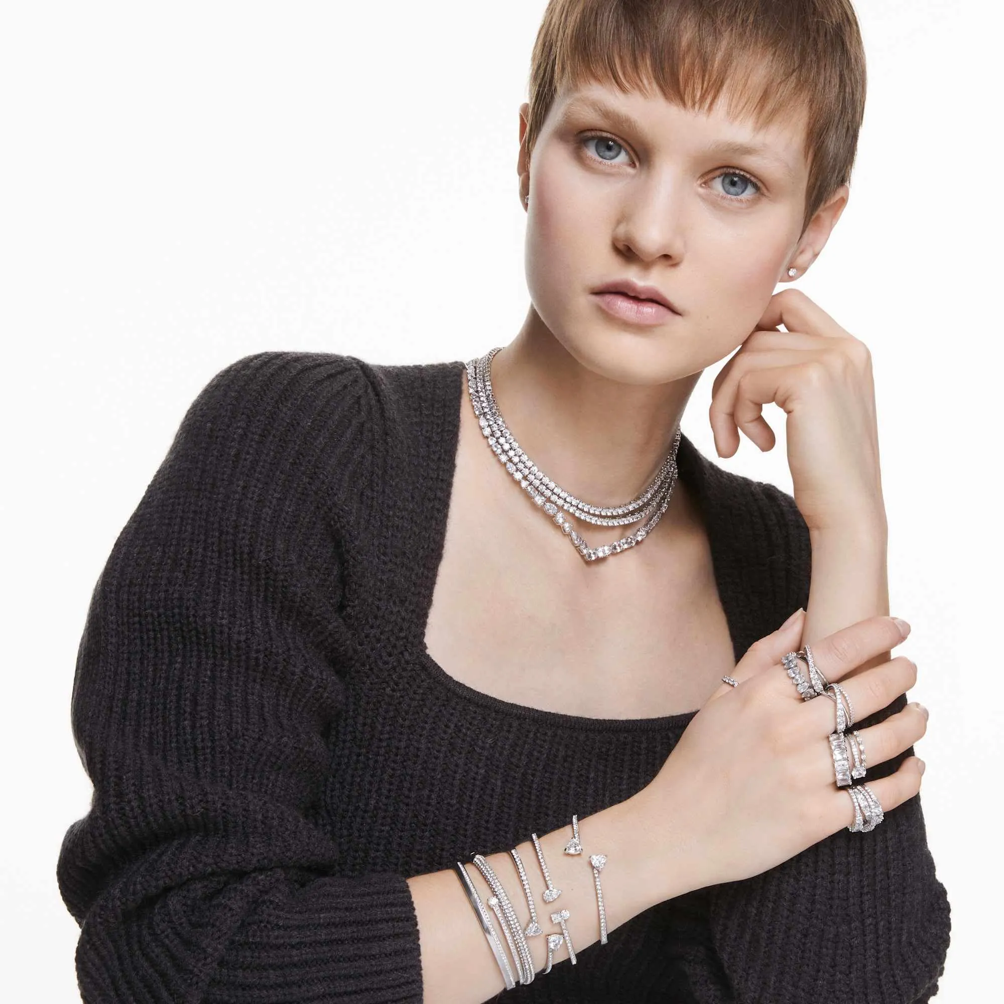 Swarovski Anello Twist Wrap, Taglio misto, Bianco, Placcato rodio - immagine 6