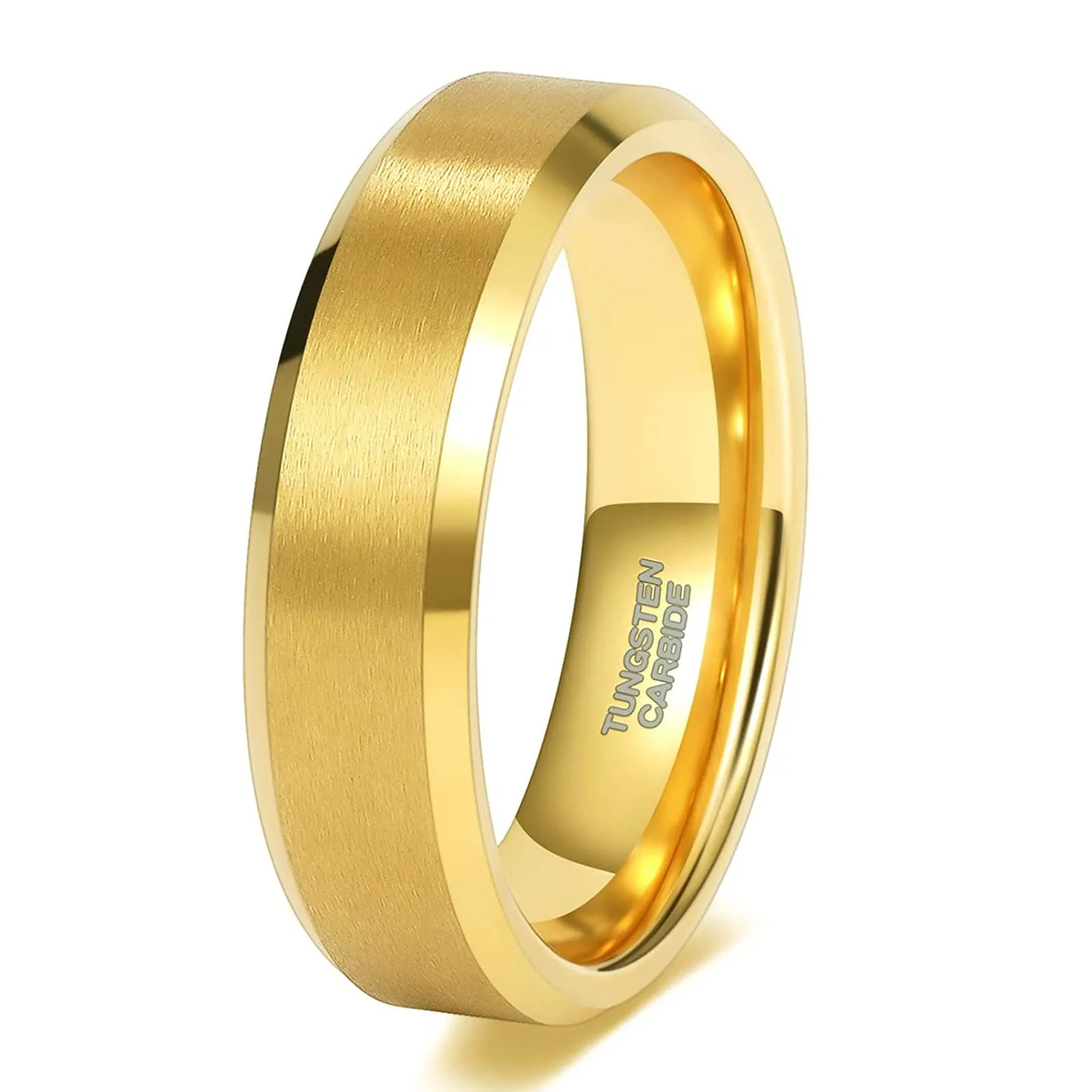 Zakk Anelli da uomo e donna in carburo di tungsteno Oro spazzolato anelli di fidanzamento fedi nuziali, 4mm 6mm 8mm (6mm,60 (19.1)) - immagine 1