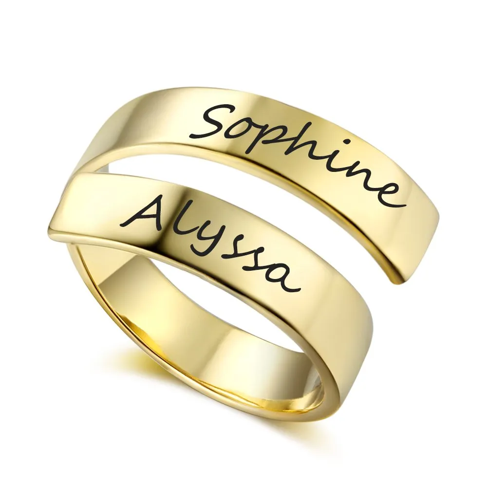 kaululu Anello Donna Uomo Personalizzato con Nome Incisione in Acciaio inossidabile per Famiglia Personalizzabile Uomo Anelli (GOLD) - immagine 1