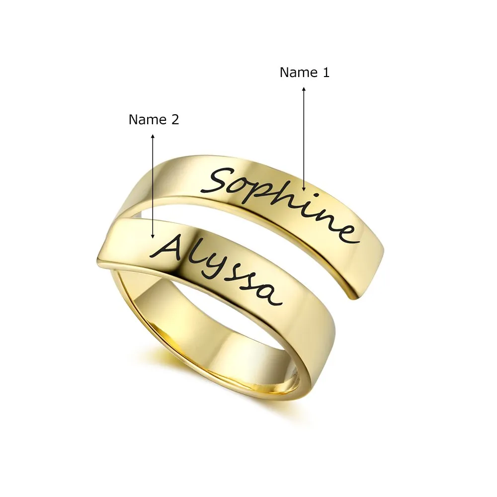 kaululu Anello Donna Uomo Personalizzato con Nome Incisione in Acciaio inossidabile per Famiglia Personalizzabile Uomo Anelli (GOLD) - immagine 3
