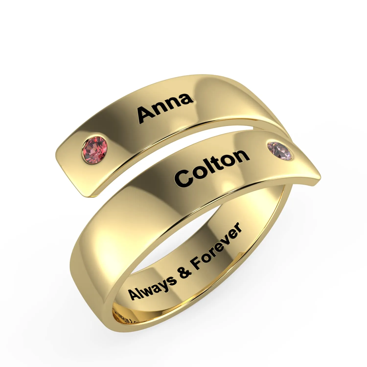 kaululu Nome Anello Donna Uomo Personalizzato con 2 Nomi Incisione Birthstone in Acciaio inossidabile Personalizzabile Anelli per Compleanno/Natale/San Valentino(Gold) - immagine 1