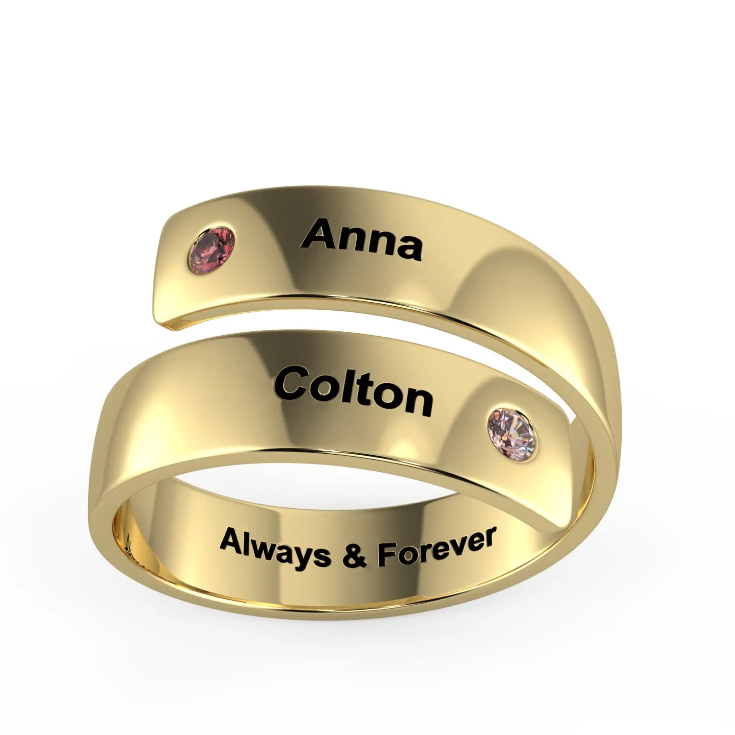 kaululu Nome Anello Donna Uomo Personalizzato con 2 Nomi Incisione Birthstone in Acciaio inossidabile Personalizzabile Anelli per Compleanno/Natale/San Valentino(Gold) - immagine 3
