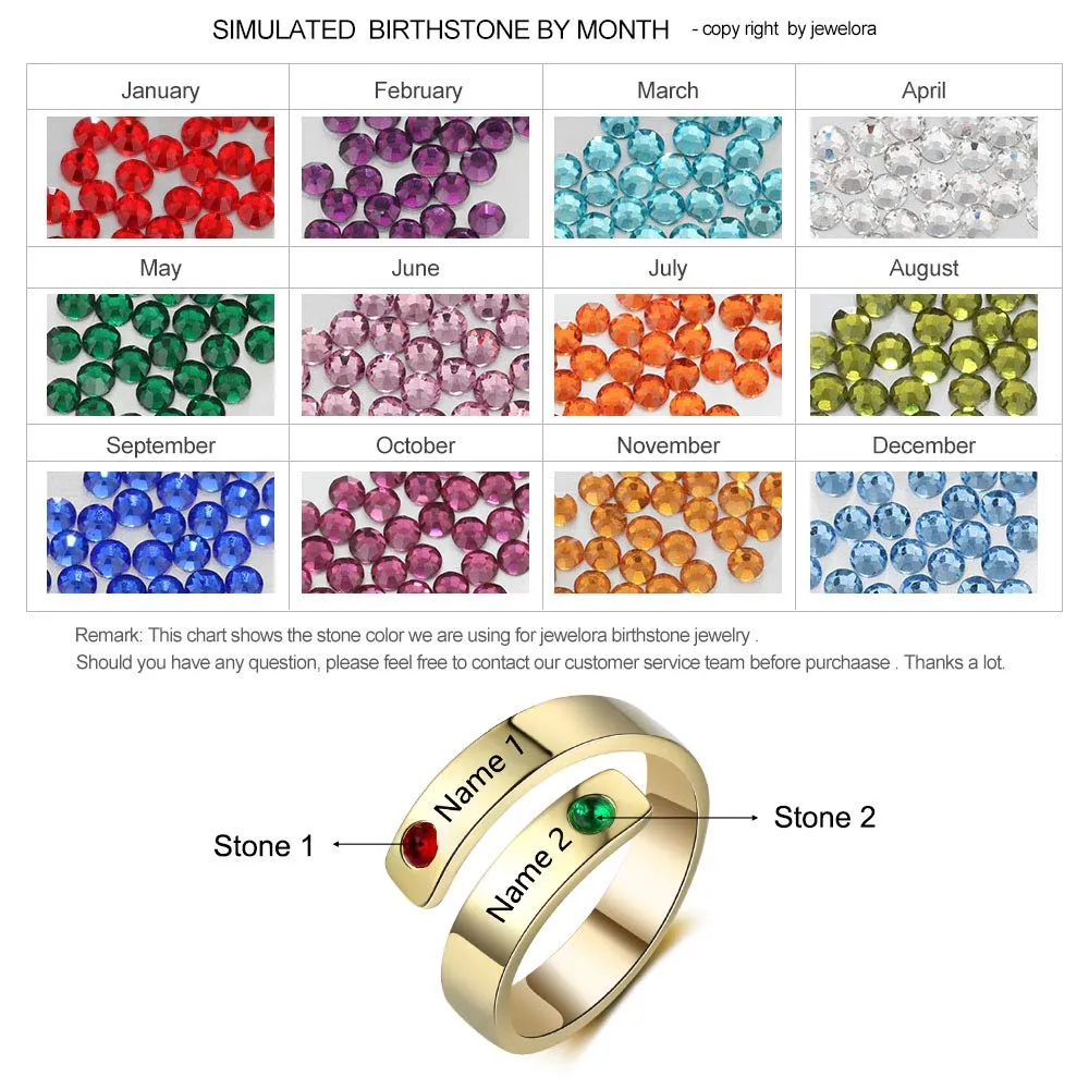 kaululu Nome Anello Donna Uomo Personalizzato con 2 Nomi Incisione Birthstone in Acciaio inossidabile Personalizzabile Anelli per Compleanno/Natale/San Valentino(Gold) - immagine 4