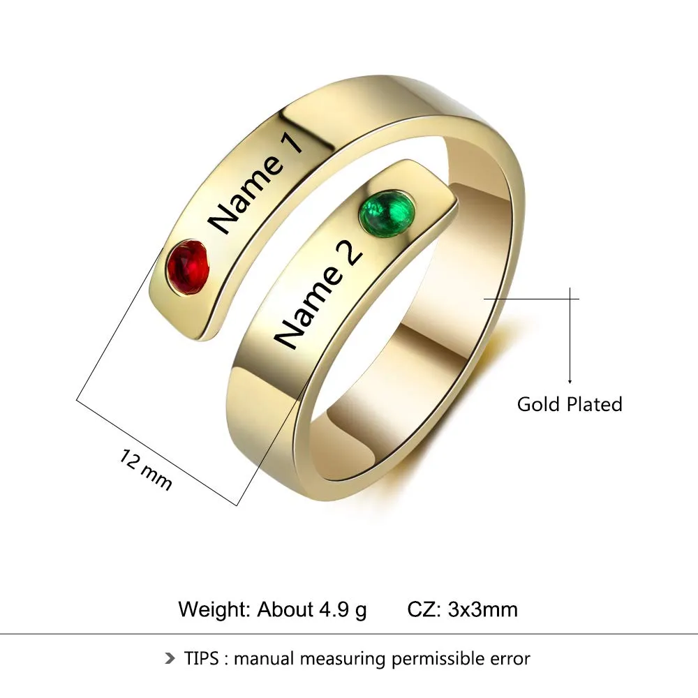 kaululu Nome Anello Donna Uomo Personalizzato con 2 Nomi Incisione Birthstone in Acciaio inossidabile Personalizzabile Anelli per Compleanno/Natale/San Valentino(Gold) - immagine 5