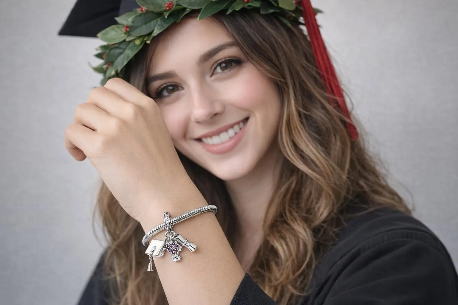 MariaFonte Charm Compatibile Tutte Marche Pendente Laurea Diploma Fiori Pergamena Cappello Compleanno Anniversario Ciondoli Originale Bead Argento 925 Portafortuna Cuore - immagine 3