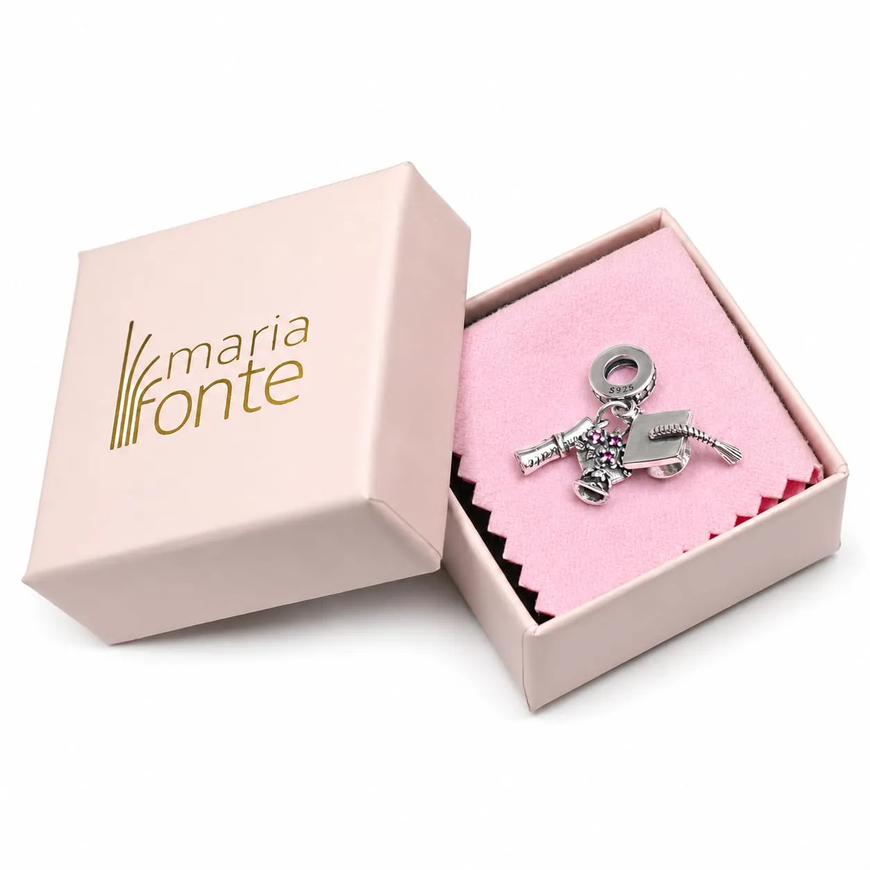 MariaFonte Charm Compatibile Tutte Marche Pendente Laurea Diploma Fiori Pergamena Cappello Compleanno Anniversario Ciondoli Originale Bead Argento 925 Portafortuna Cuore - immagine 6