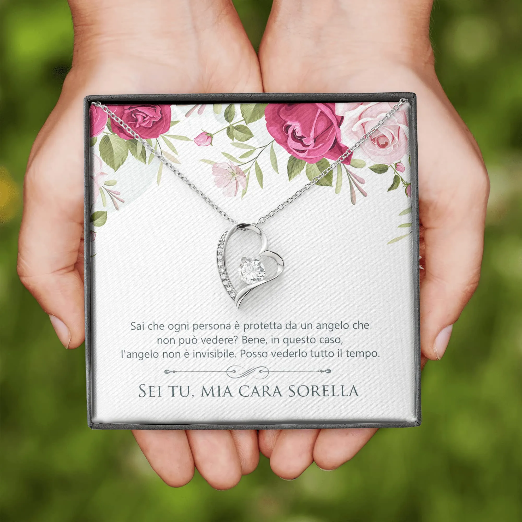 NONNA PROFESSIONISTA Collana Donna Mia Cara Sorella Argento Idee Regali per lei Compleanno o Natale - Cofanetto con DEDICA incluso (Finitura Oro Bianco 14k) - immagine 2