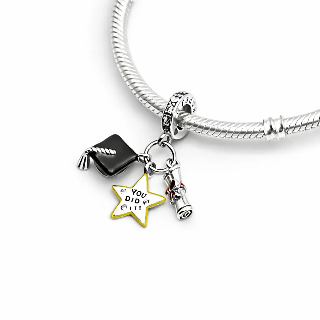 MariaFonte Charm Compatibile Tutte Marche Pendente Laurea Diploma Cappello Stella Pergamena Compleanno Anniversario Ciondoli Originale Argento 925 Mamma Bead Portafortuna Cuore Natale - immagine 4