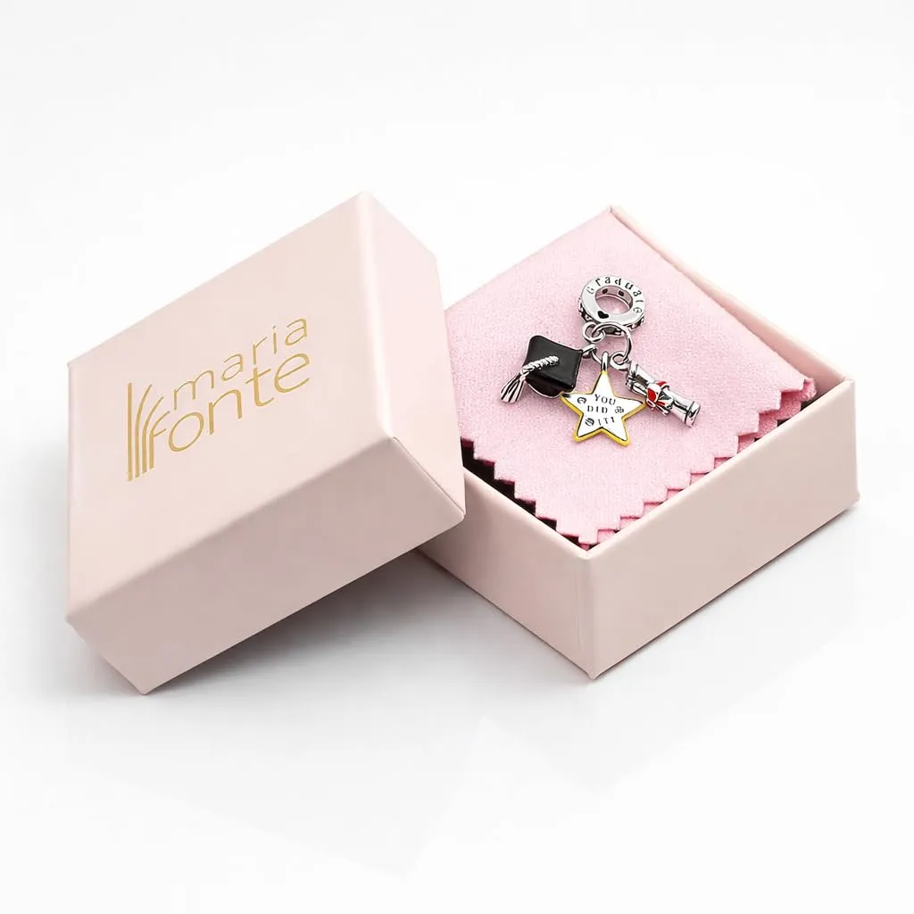 MariaFonte Charm Compatibile Tutte Marche Pendente Laurea Diploma Cappello Stella Pergamena Compleanno Anniversario Ciondoli Originale Argento 925 Mamma Bead Portafortuna Cuore Natale - immagine 5