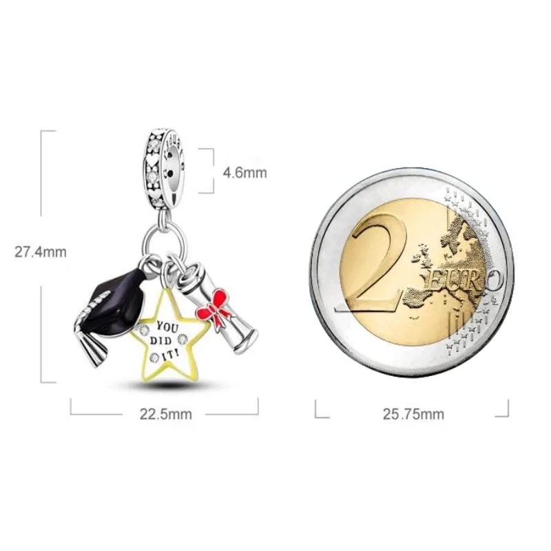 MariaFonte Charm Compatibile Tutte Marche Pendente Laurea Diploma Cappello Stella Pergamena Compleanno Anniversario Ciondoli Originale Argento 925 Mamma Bead Portafortuna Cuore Natale - immagine 9