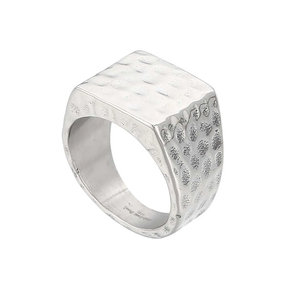 PAURO Uomo Acciaio Inossidabile Quadrato Vintage Anelli con Finitura Martellata Fascia di Fidanzamento Semplice e Liscia Argento Dimensione 19 - immagine 1