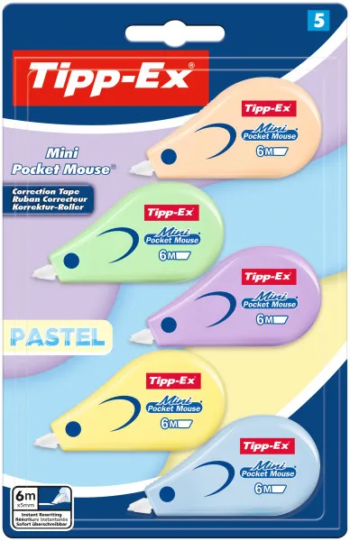 Tipp-Ex Mini Pocket Mouse Pastel Pack con 5 nastri correttori da 5 mm x 6 m - Resistenti - Scrittura istantanea - immagine 1