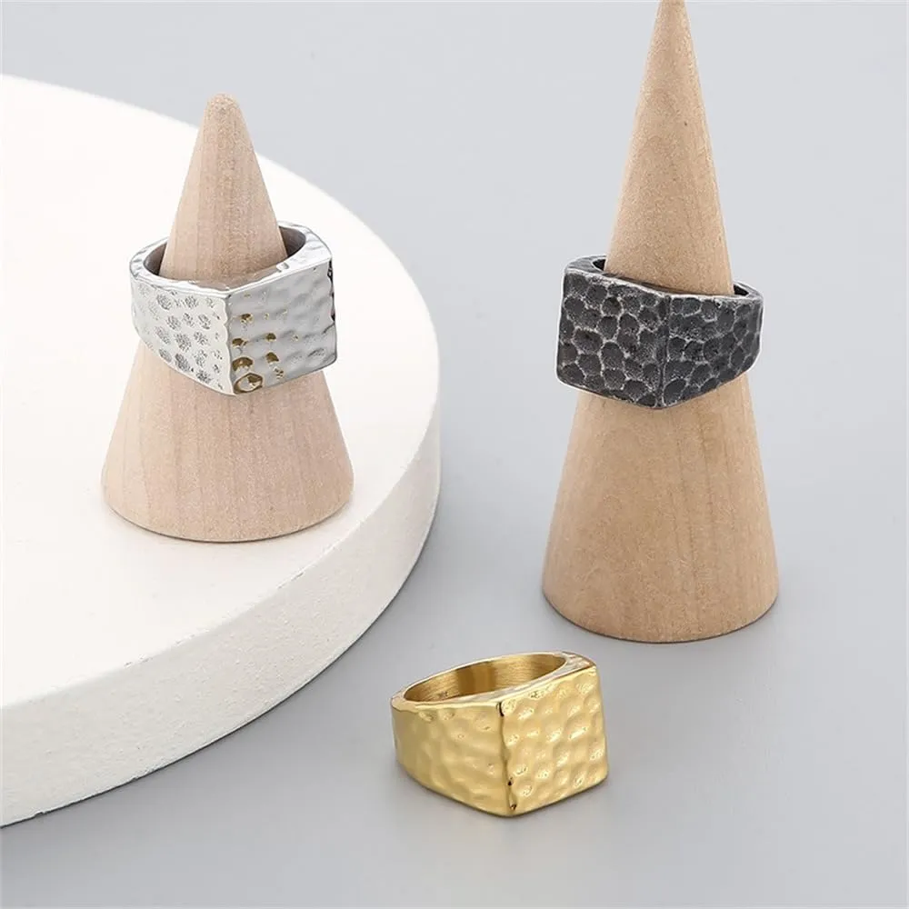 PAURO Uomo Acciaio Inossidabile Quadrato Vintage Anelli con Finitura Martellata Fascia di Fidanzamento Semplice e Liscia Argento Dimensione 22 - immagine 4