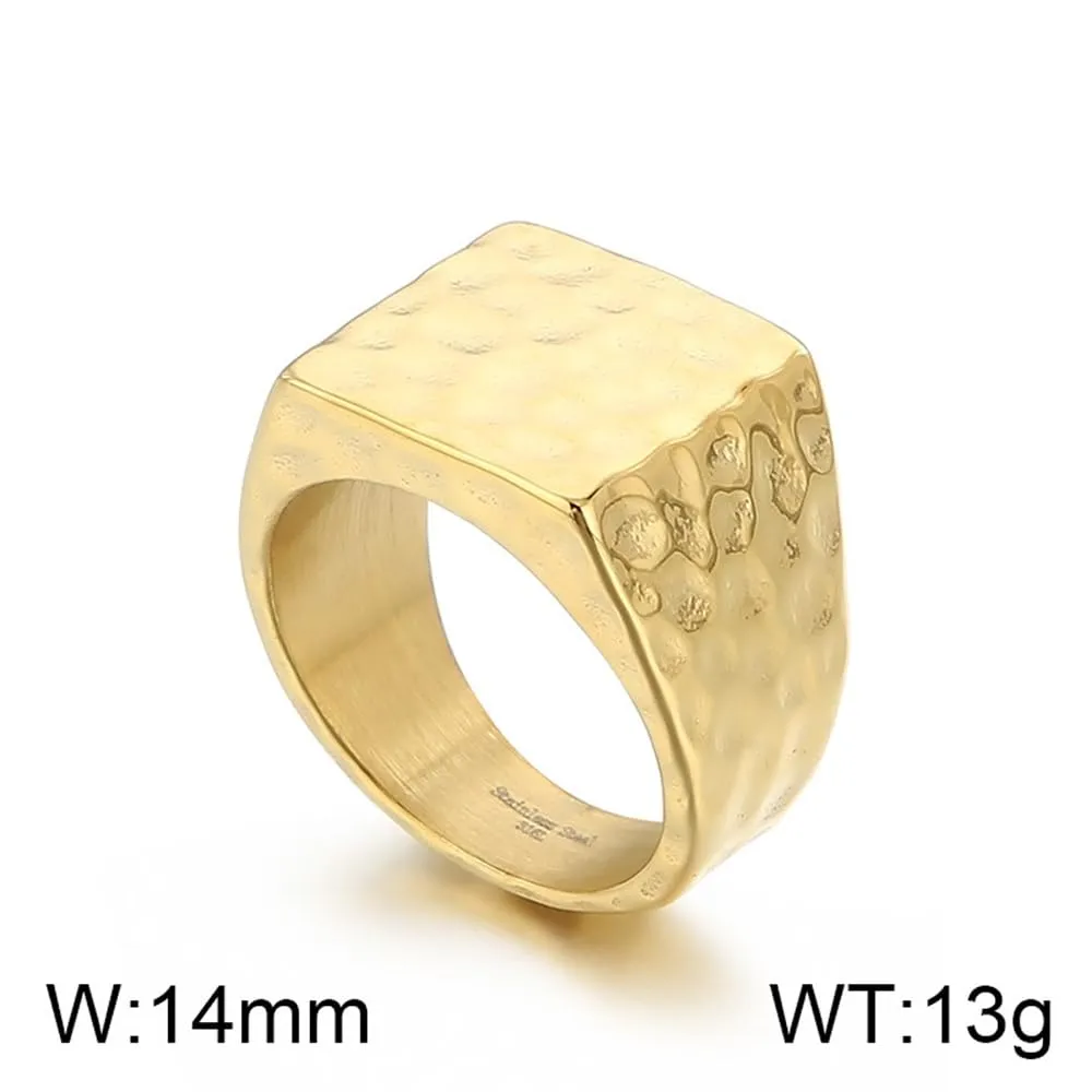 PAURO Uomo Acciaio Inossidabile Quadrato Vintage Anelli con Finitura Martellata Fascia di Fidanzamento Semplice e Liscia Oro Dimensione 25 - immagine 2
