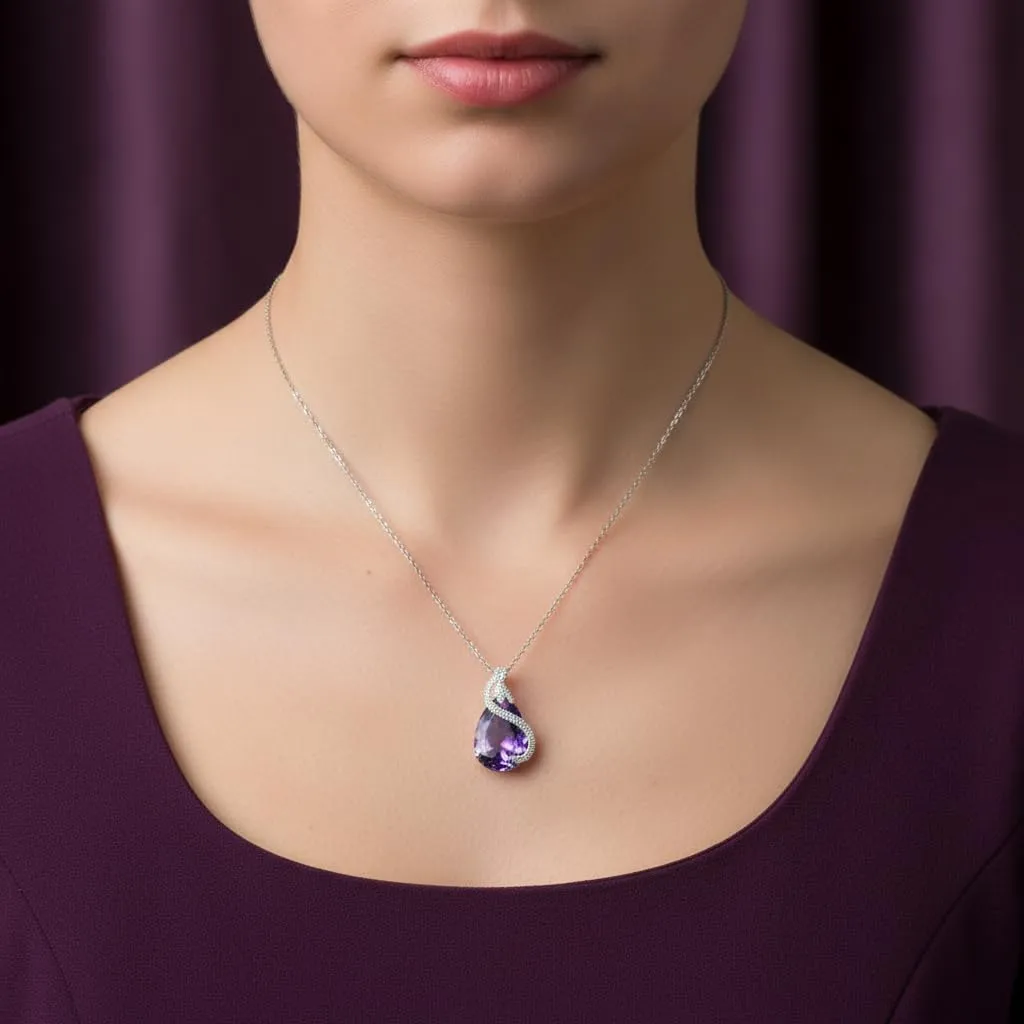 EVER FAITH Set di 4 orecchini a goccia, con zirconi cubici, per donne, matrimoni, feste, colore argento chiaro, Zirconia cubica, Ametista viola tono - immagine 2