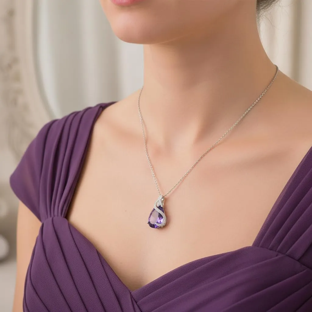 EVER FAITH Set di 4 orecchini a goccia, con zirconi cubici, per donne, matrimoni, feste, colore argento chiaro, Zirconia cubica, Ametista viola tono - immagine 3
