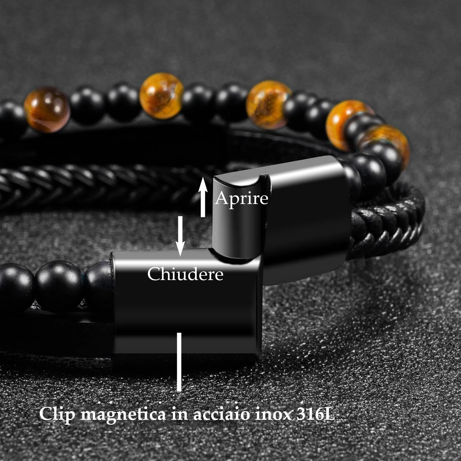 VGWON Regalo Uomo Bracciale da Uomo in Vera Pelle con Pietre Naturali - immagine 5