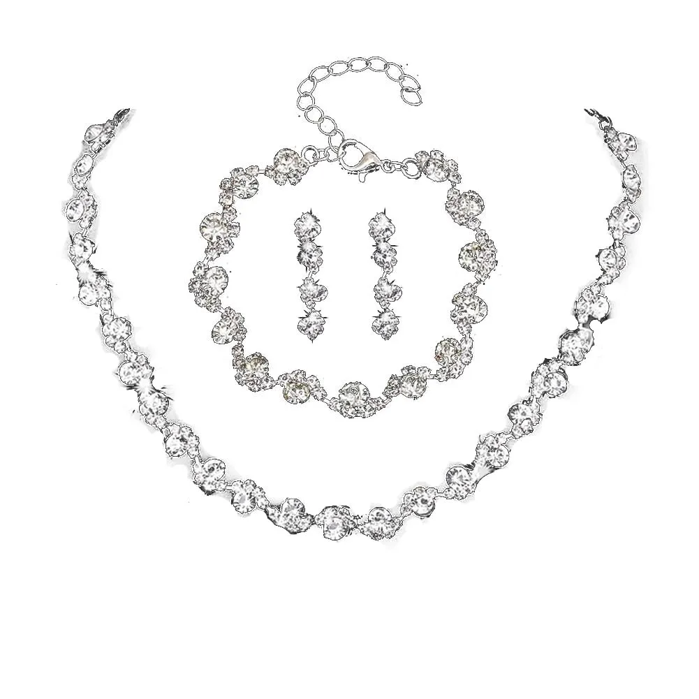 Clataly Bridal Wedding Colorful Crystal Collana Orecchini Braccialetto Set Argento sposa Collane Gioielli Accessori per le Donne (Argento) - immagine 1