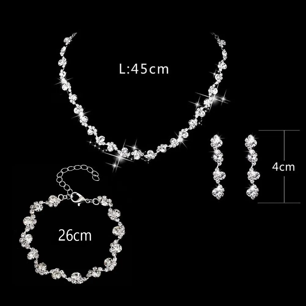 Clataly Bridal Wedding Colorful Crystal Collana Orecchini Braccialetto Set Argento sposa Collane Gioielli Accessori per le Donne (Argento) - immagine 4
