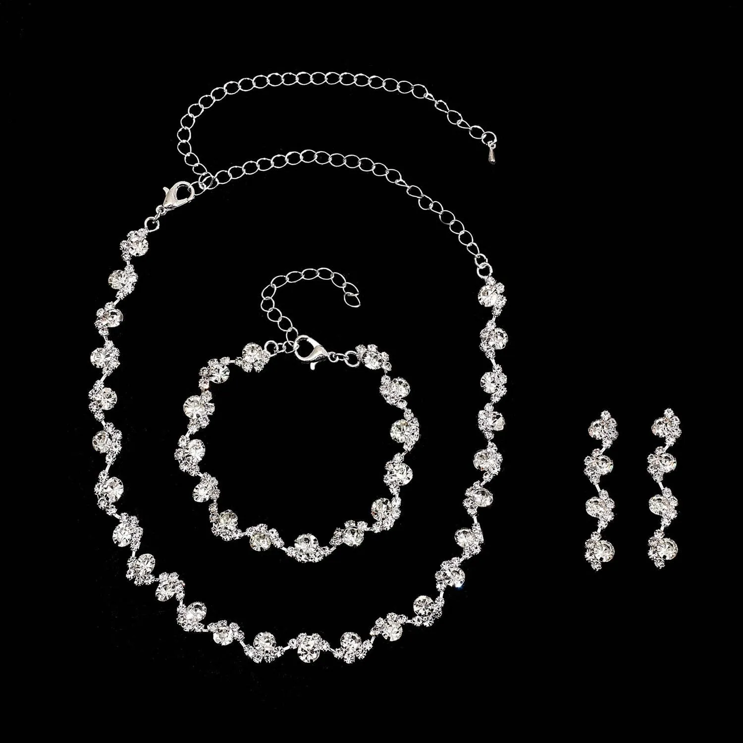 Clataly Bridal Wedding Colorful Crystal Collana Orecchini Braccialetto Set Argento sposa Collane Gioielli Accessori per le Donne (Argento) - immagine 5