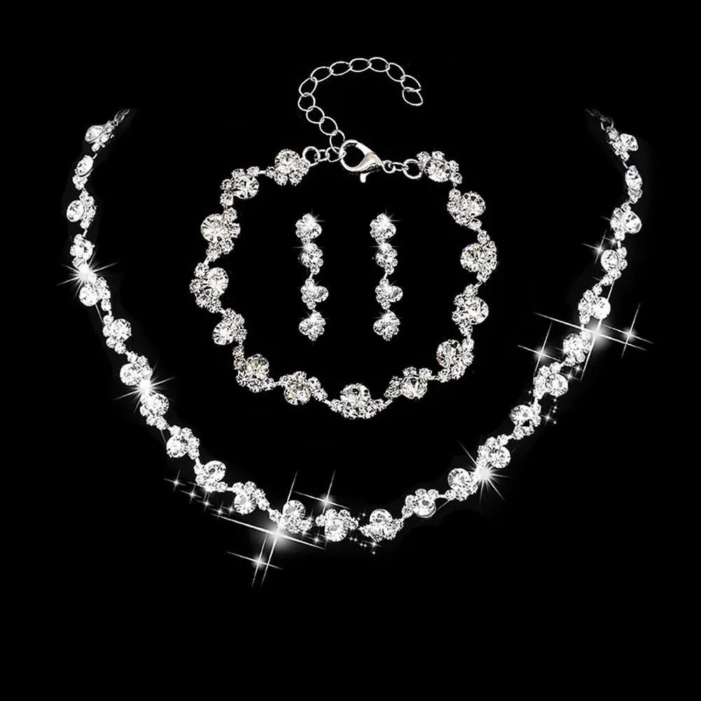 Clataly Bridal Wedding Colorful Crystal Collana Orecchini Braccialetto Set Argento sposa Collane Gioielli Accessori per le Donne (Argento) - immagine 6