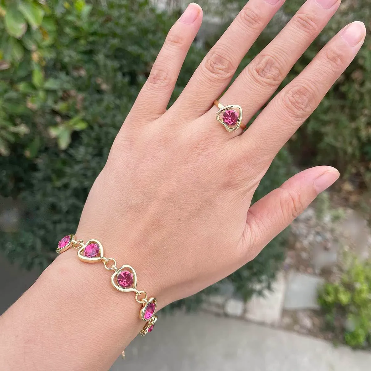 Clataly Cuore Cristallo Collana Orecchini Bracciale Anello Set Amore Pendente Collana Gioielli per le Donne e Ragazze (Rosso) - immagine 5