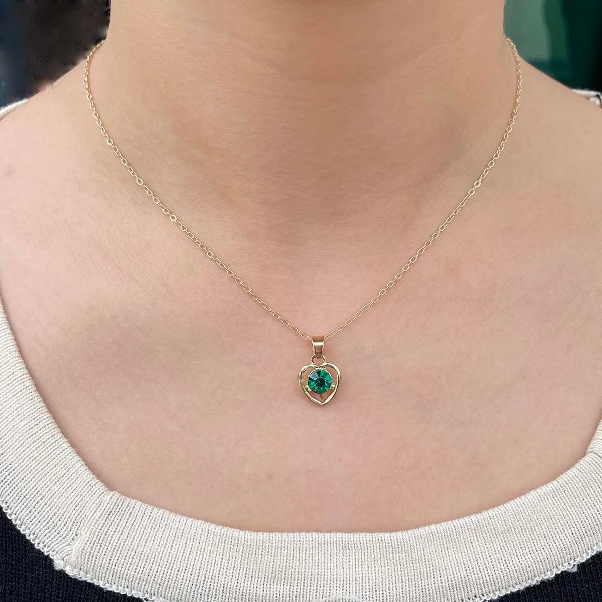 Clataly Cuore Cristallo Collana Orecchini Bracciale Anello Set Amore Pendente Collana Gioielli per le Donne e Ragazze (Verde) - immagine 2