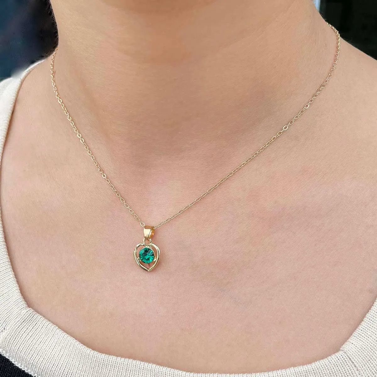 Clataly Cuore Cristallo Collana Orecchini Bracciale Anello Set Amore Pendente Collana Gioielli per le Donne e Ragazze (Verde) - immagine 3
