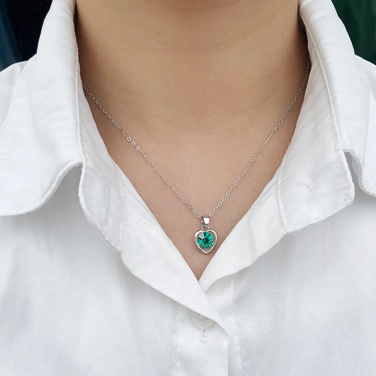 Clataly Cuore Cristallo Collana Orecchini Bracciale Anello Set Amore Pendente Collana Gioielli per le Donne e Ragazze (Verde) - immagine 5