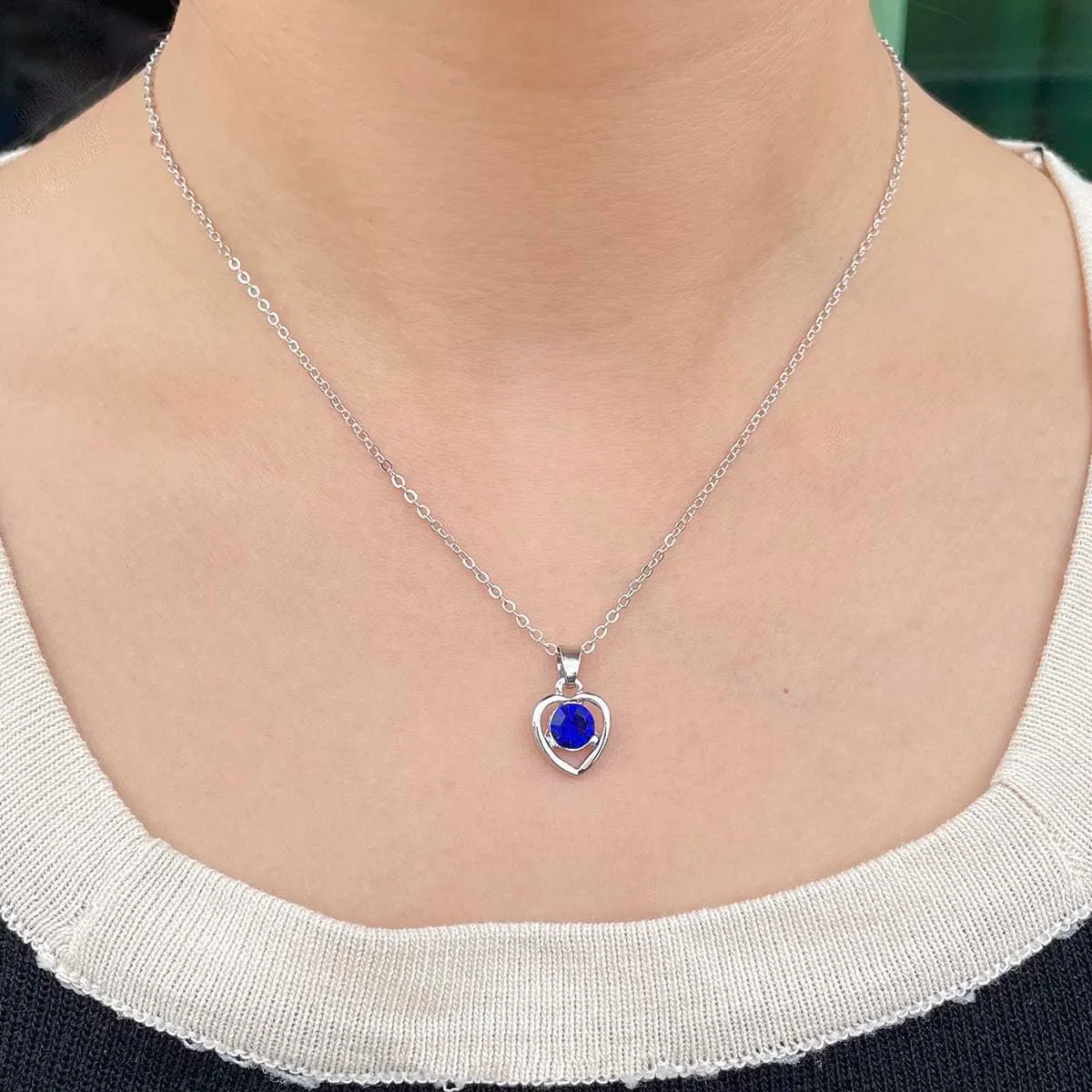 Clataly Cuore Cristallo Collana Orecchini Bracciale Anello Set Amore Pendente Collana Gioielli per le Donne e Ragazze (Blu) - immagine 2