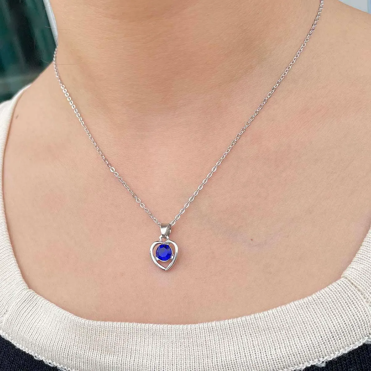 Clataly Cuore Cristallo Collana Orecchini Bracciale Anello Set Amore Pendente Collana Gioielli per le Donne e Ragazze (Blu) - immagine 3