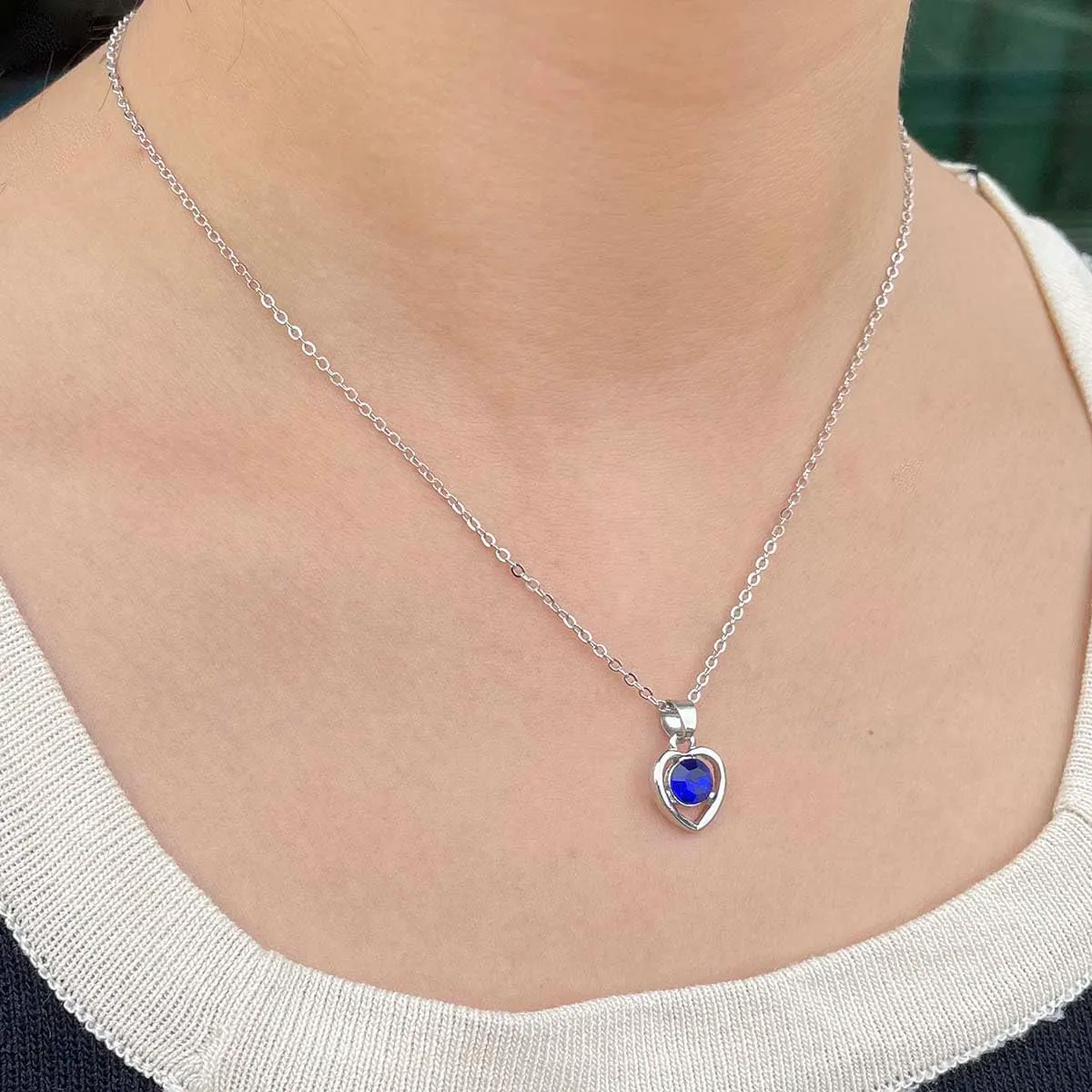 Clataly Cuore Cristallo Collana Orecchini Bracciale Anello Set Amore Pendente Collana Gioielli per le Donne e Ragazze (Blu) - immagine 4