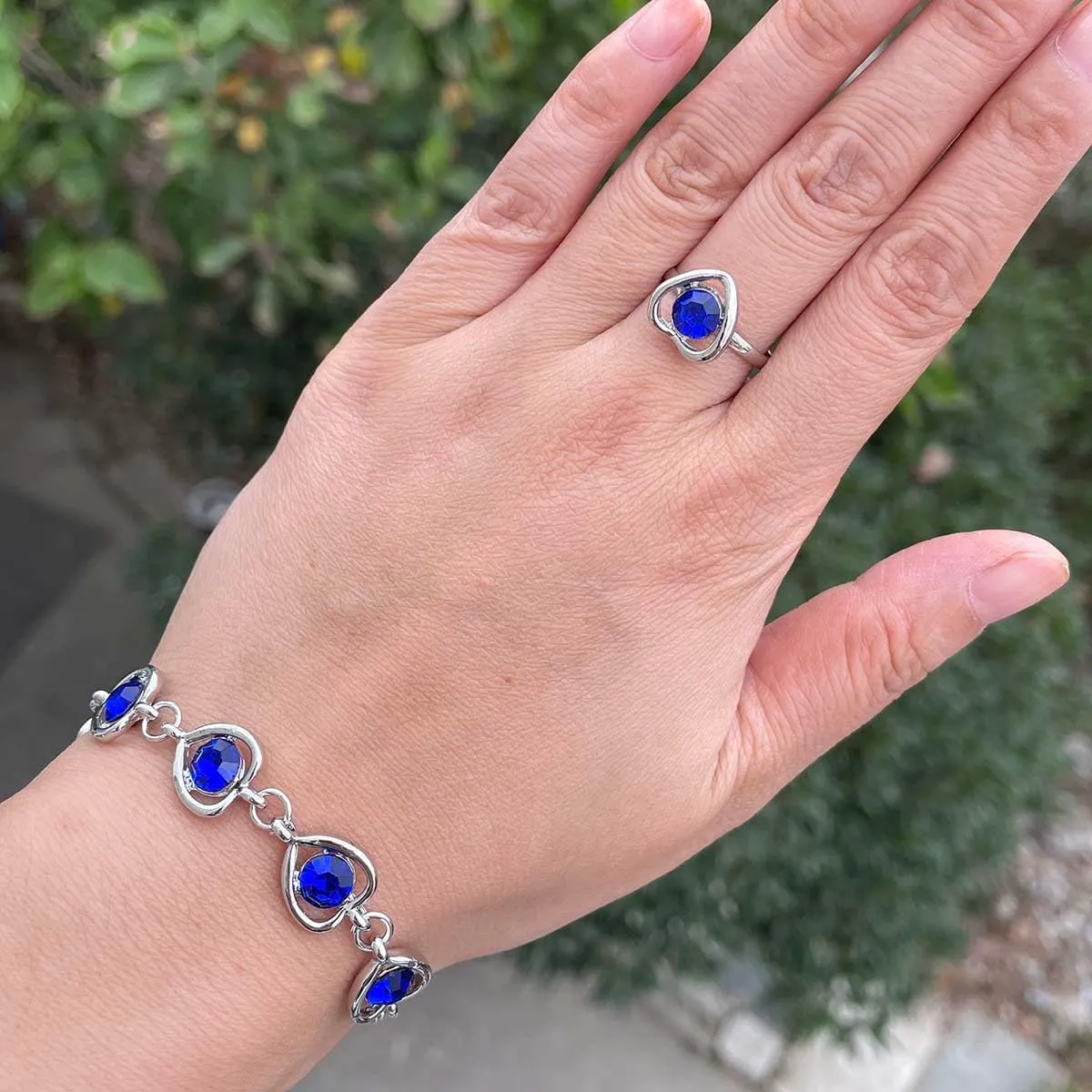 Clataly Cuore Cristallo Collana Orecchini Bracciale Anello Set Amore Pendente Collana Gioielli per le Donne e Ragazze (Blu) - immagine 5