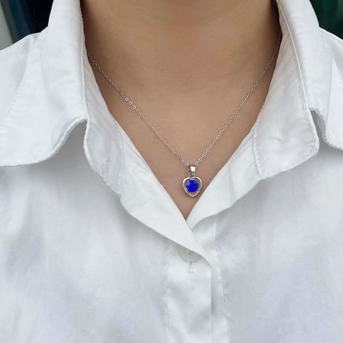 Clataly Cuore Cristallo Collana Orecchini Bracciale Anello Set Amore Pendente Collana Gioielli per le Donne e Ragazze (Blu) - immagine 6